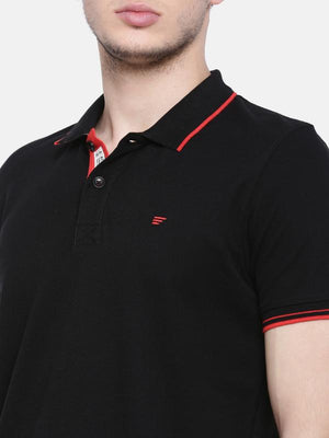 t-base men's black polo neck solid t-shirt