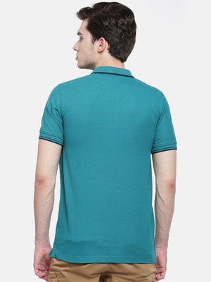 t-base men's blue polo neck solid t-shirt