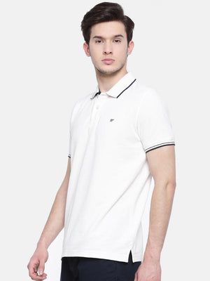 t-base men's off-white polo neck solid t-shirt