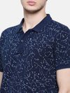 t-base men's indigo polo neck printed t-shirt
