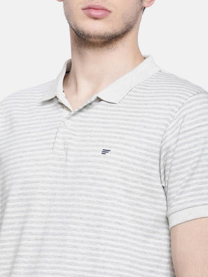 t-base men's grey polo neck striped t-shirt