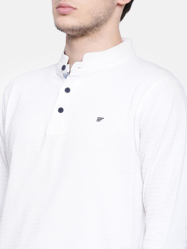 t-base men's white self design t-shirt