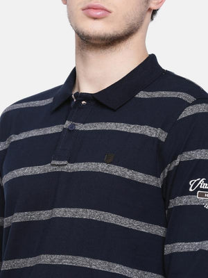 t-base men's navy polo neck striped t-shirt