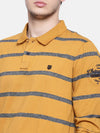 t-base men's yellow polo neck striped t-shirt