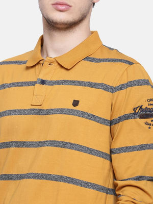t-base men's yellow polo neck striped t-shirt