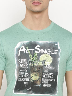 t-base Men's Green Round Neck Printed T-Shirt  
