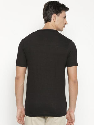 t-base Men's Black Henley Neck Solid T-Shirt  
