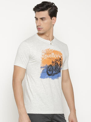 t-base Men's Grey Scoop Neck Printed T-Shirt  