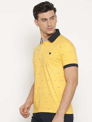 t-base Men's Yellow Polo Collar Printed T-Shirt  