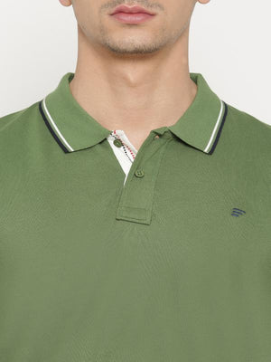 t-base Men's Green Polo Collar Solid T-Shirt  