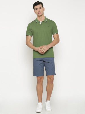 t-base Men's Green Polo Collar Solid T-Shirt  