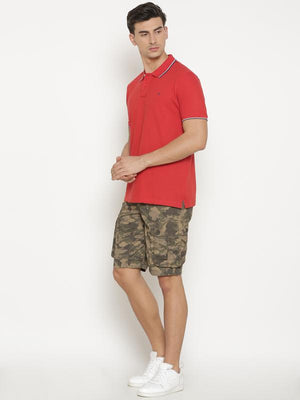 t-base Men's Red Polo Collar Solid T-Shirt  