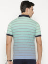 t-base Men's Blue Polo Collar Striped T-Shirt  