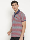 t-base Men's Red Polo Collar Striped T-Shirt  