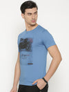 t-base Men's Blue Round Neck Printed T-Shirt  