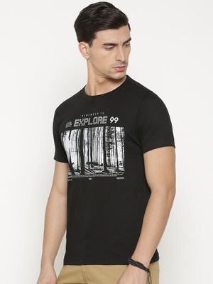 t-base Men's Black Round Neck Printed T-Shirt  