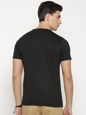 t-base Men's Black Round Neck Printed T-Shirt  