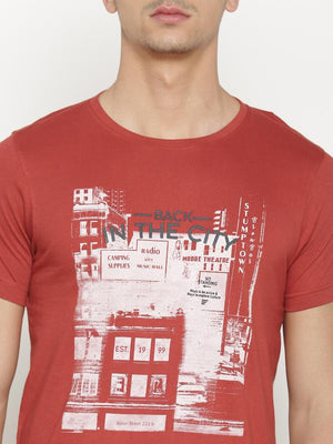 t-base Men's Red Round Neck Printed T-Shirt  