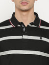 t-base Men's Black Henley Neck Striped T-Shirt  
