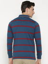 t-base Men's Blue Henley Neck Striped T-Shirt  