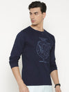 t-base Men's Blue Henley Neck Printed T-Shirt  