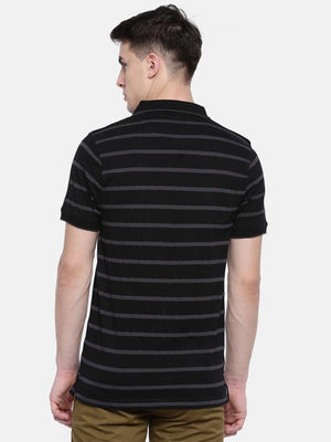 t-base Black Polo Neck Striped T-Shirt