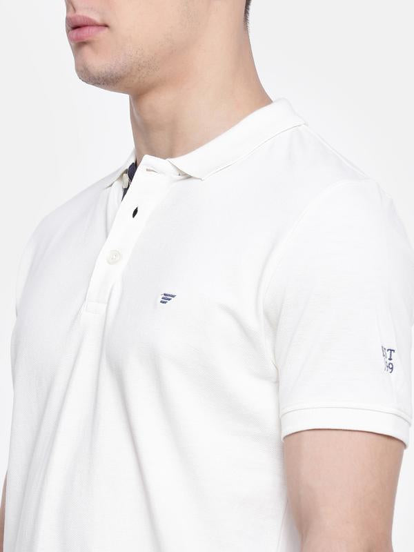 t-base Off-White Polo Neck Solid T-Shirt