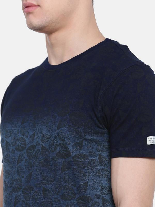 t-base Blue Crew Neck Printed T-Shirt