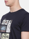 t-base Grey Crew Neck Printed T-Shirt