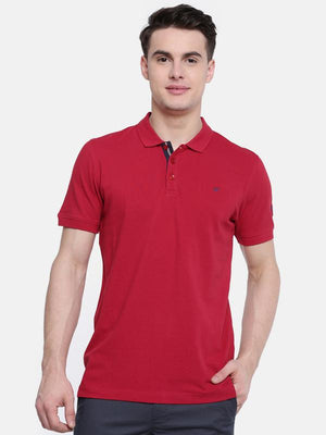 t-base Red Polo Neck Solid T-Shirt