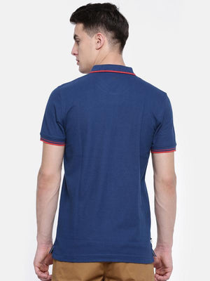 t-base Blue Polo Neck Solid T-Shirt