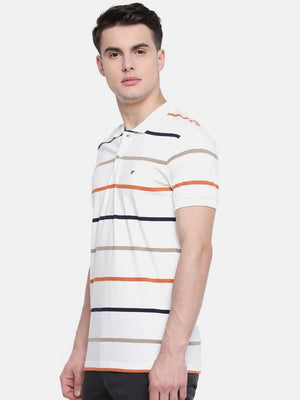 t-base Off-White Polo Neck Striped T-Shirt