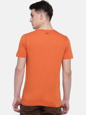 t-base Orange Crew Neck Printed T-Shirt