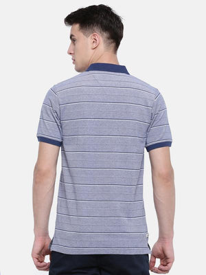 t-base Blue Polo Neck Striped T-Shirt