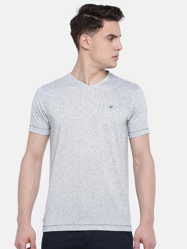 t-base Grey V-Neck Solid T-Shirt
