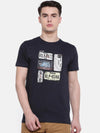 t-base Grey Crew Neck Printed T-Shirt