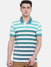 t-base Green Polo Neck Striped T-Shirt