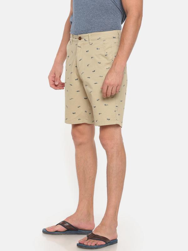 t-base beige cotton printed chino short