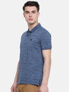 t-base Blue Polo Neck Self Design T-Shirt