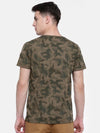 t-base Olive Crew Neck Printed T-Shirt