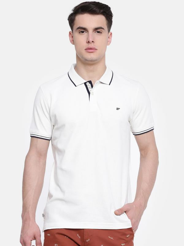 t-base Off-White Polo Neck Solid T-Shirt