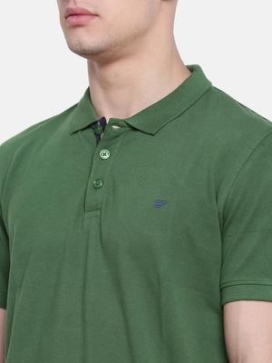 t-base Green Polo Neck Solid T-Shirt