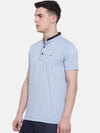 t-base Blue Mandarin Neck Solid T-Shirt