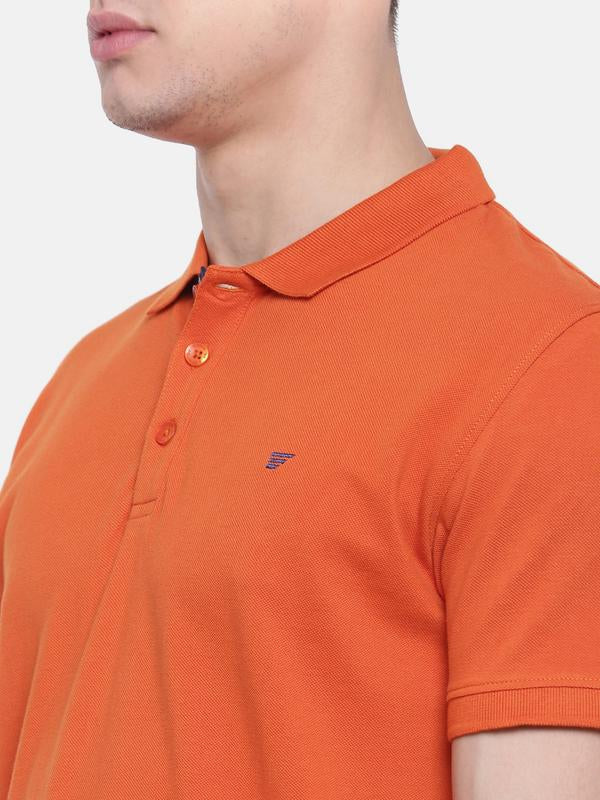t-base Orange Polo Neck Solid T-Shirt