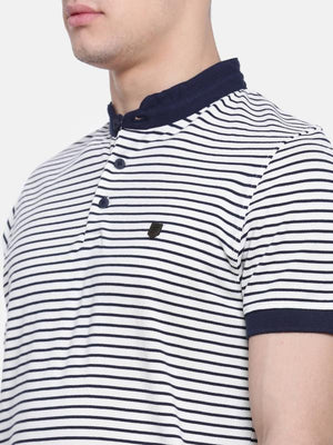 t-base Off-White Polo Neck Striped T-Shirt